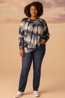 Nic+Zoe Braided Dreams Pullover Round Neck Sweater Blue/White Shibori Dyed Med
